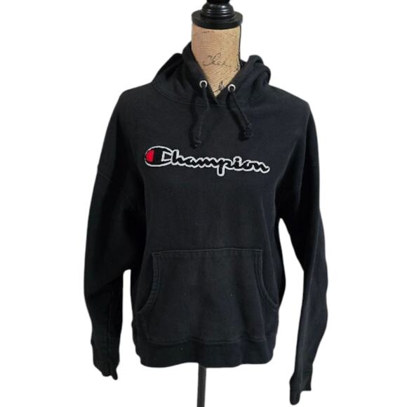 Champion Hoodie Black Pullover Sweatshirt Logo Embroidered Comfy REVERSE WEAVE - Picture 1 of 6